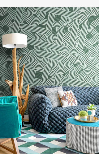 Geometric Green Waves Wallpaper Mural-Geometric Shapes Wallpaper