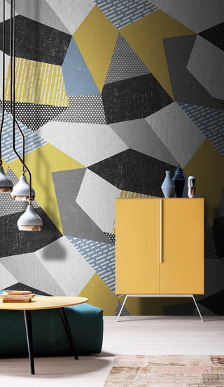 Geometric Hexagons Yellow Wallpaper Mural-Geometric Shapes Wallpaper