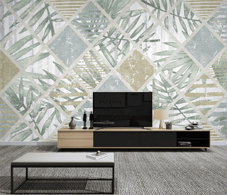 Geometric Leafs Textured Wallpaper Murals-Geometric Shapes Wallpaper