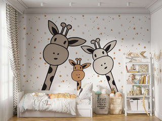 Giraffe Family: Baby Nursery Wallpaper Mural-Kids Room Wallpaper