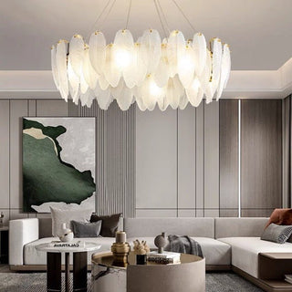 Glass Feather Chandelier: Elegant Lighting Fixture-Chandeliers