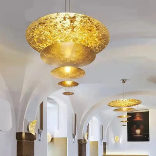 Gold Foil Brushed Nickel Lobby Chandelier-Chandeliers