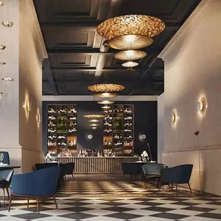 Gold Foil Brushed Nickel Lobby Chandelier-Chandeliers