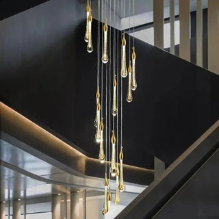 Gold Water Drop Crystal Pendant LED Chandelier Lighting-Staircase Chandeliers