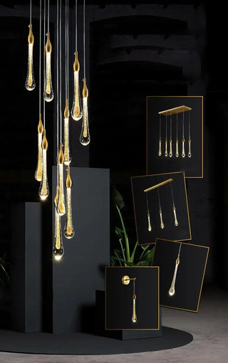 Gold Water Drop Crystal Pendant LED Chandelier Lighting-Staircase Chandeliers