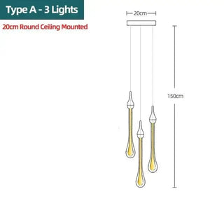Gold Water Drop Crystal Pendant LED Chandelier Lighting-Staircase Chandeliers