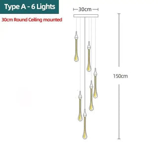 Gold Water Drop Crystal Pendant LED Chandelier Lighting-Staircase Chandeliers