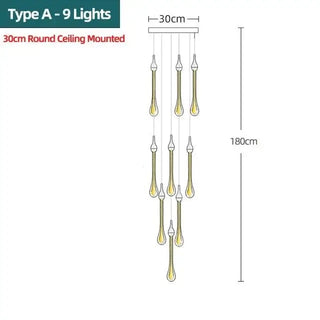 Gold Water Drop Crystal Pendant LED Chandelier Lighting-Staircase Chandeliers