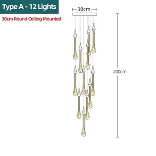 Gold Water Drop Crystal Pendant LED Chandelier Lighting-Staircase Chandeliers
