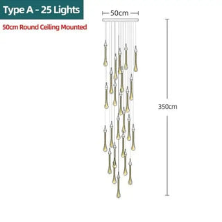 Gold Water Drop Crystal Pendant LED Chandelier Lighting-Staircase Chandeliers