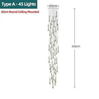 Gold Water Drop Crystal Pendant LED Chandelier Lighting-Staircase Chandeliers