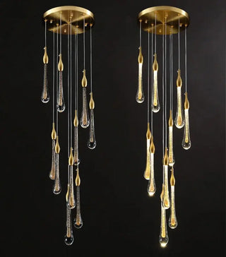 Gold Water Drop Crystal Pendant LED Chandelier Lighting-Staircase Chandeliers