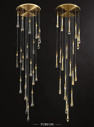 Gold Water Drop Crystal Pendant LED Chandelier Lighting-Staircase Chandeliers