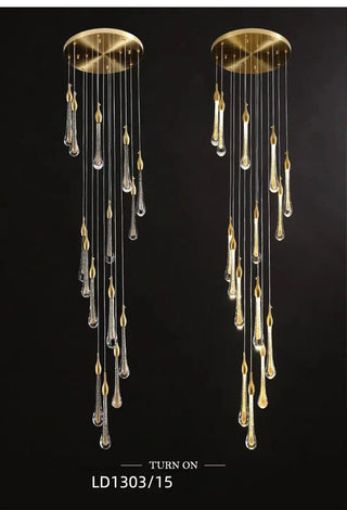 Gold Water Drop Crystal Pendant LED Chandelier Lighting-Staircase Chandeliers
