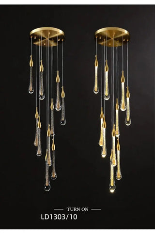 Gold Water Drop Crystal Pendant LED Chandelier Lighting-Staircase Chandeliers