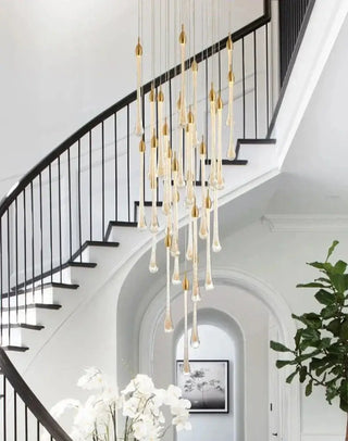 Gold Water Drop Crystal Pendant LED Chandelier Lighting-Staircase Chandeliers