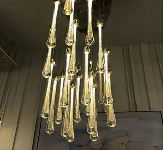 Gold Water Drop Crystal Pendant LED Chandelier Lighting-Staircase Chandeliers
