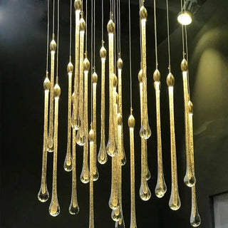 Gold Water Drop Crystal Pendant LED Chandelier Lighting-Staircase Chandeliers