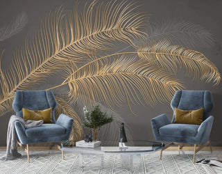 Golden Leaf Wallpaper Mural: Nature-inspired Design-Flower & Leaf Wallpaper