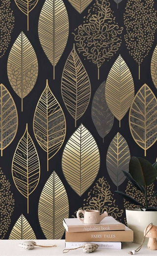 Golden Leafs Pattern Wallpaper Mural-Flower & Leaf Wallpaper