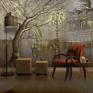 Golden Passage: Walk to Home in Winter Wallpaper-Trees Wallpaper