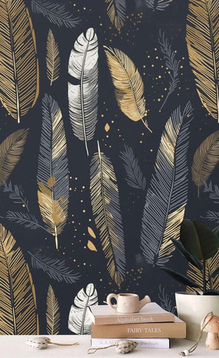 Golden Shine Leaves Wallpaper Mural-Flower & Leaf Wallpaper