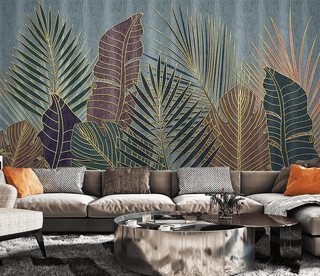 Golden line Leafs Wallpaper Murals-Flower & Leaf Wallpaper