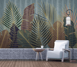 Golden line Leafs Wallpaper Murals-Flower & Leaf Wallpaper