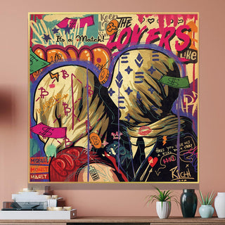 Graffiti Pop Wall Art Lovers Kiss Canvas Wall Art-Wall Posters