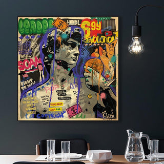 Graffiti Pop Wall Art Lovers Kiss Canvas Wall Art-Wall Posters