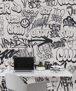 Graffiti Wallpaper Mural: Bold Urban Art-Geometric Shapes Wallpaper