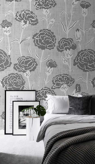 Gray Floral Haven Wallpaper Mural-Flower & Leaf Wallpaper