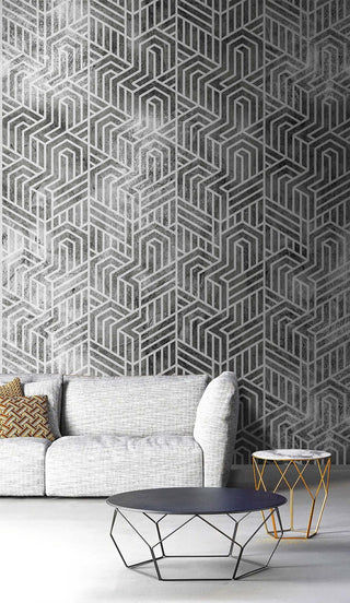 Gray Geometric Linear Shapes Wallpaper Mural-Geometric Shapes Wallpaper