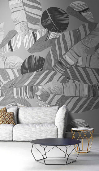 Gray Leaves Pattern Wallpaper Mural-Flower & Leaf Wallpaper