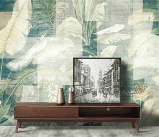 Green Geometric Leaves Wallpaper Murals-Geometric Shapes Wallpaper
