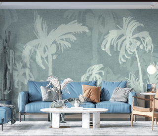 Green Sketch Trace Tree - Coconut Tree Wallpaper Murals-Trees Wallpaper