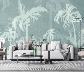 Green Sketch Trace Tree - Coconut Tree Wallpaper Murals-Trees Wallpaper