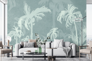Green Sketch Trace Tree - Coconut Tree Wallpaper Murals