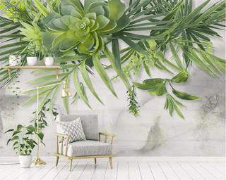 Greenery Wallpaper Mural: Effortless Nature-Inspired Beauty-Flower & Leaf Wallpaper