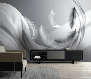 Grey Feathers Wallpaper Murals-Marble Design Wallpaper