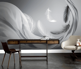 Grey Feathers Wallpaper Murals-Marble Design Wallpaper