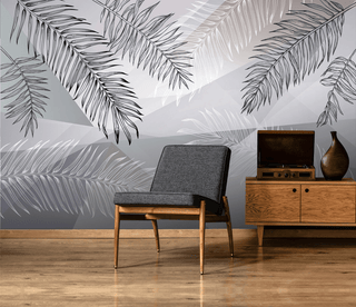 Grey Long Leafs Wallpaper Murals-Flower & Leaf Wallpaper