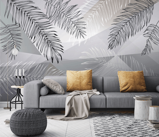 Grey Long Leafs Wallpaper Murals-Flower & Leaf Wallpaper