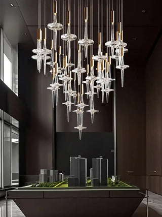 Hand Blown Crystal Glass Chandelier with LED Bulbs – Pendant Light for Hallways-Staircase Chandeliers