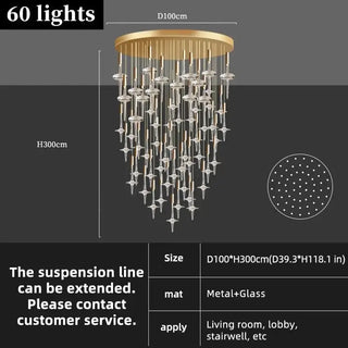 Hand Blown Crystal Glass Chandelier with LED Bulbs – Pendant Light for Hallways-Staircase Chandeliers