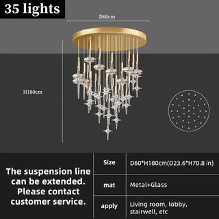 Hand Blown Crystal Glass Chandelier with LED Bulbs – Pendant Light for Hallways-Staircase Chandeliers