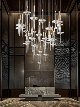 Hand Blown Crystal Glass Chandelier with LED Bulbs – Pendant Light for Hallways-Staircase Chandeliers