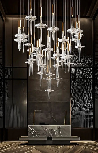 Hand Blown Crystal Glass Chandelier with LED Bulbs – Pendant Light for Hallways-Staircase Chandeliers