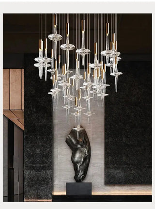 Hand Blown Crystal Glass Chandelier with LED Bulbs – Pendant Light for Hallways-Staircase Chandeliers