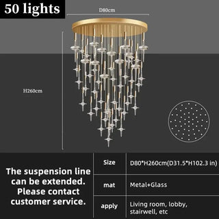 Hand Blown Crystal Glass Chandelier with LED Bulbs – Pendant Light for Hallways-Staircase Chandeliers